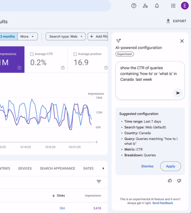 The AI-powered feature in the Google Search Console