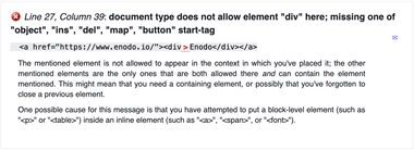 Error generated when using a block element within an inline element for an XHTML 1.0 page