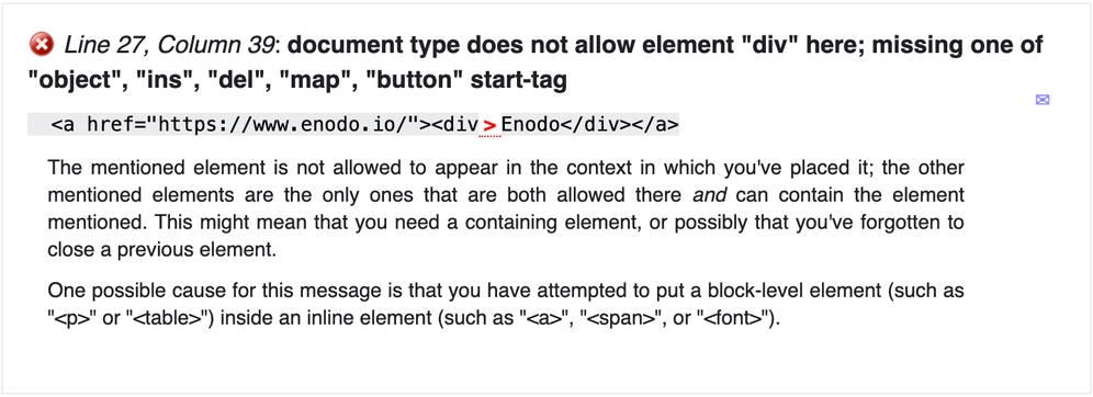 Error generated when using a block element within an inline element for an XHTML 1.0 page
